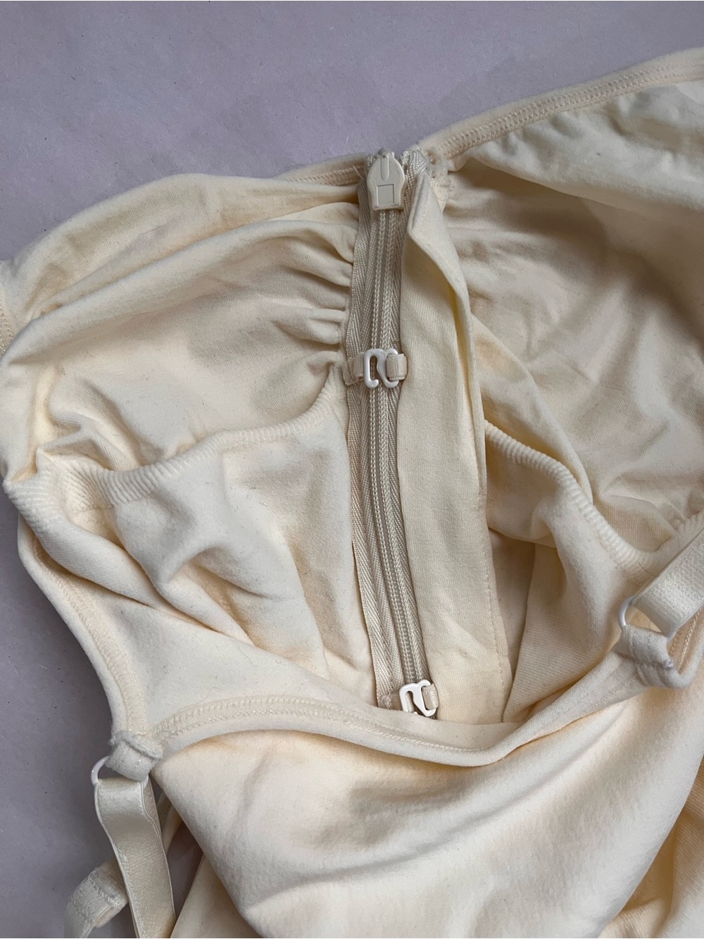 HALARA Cream Seamless Flow Zipper Tummy Control Lounge Shapewear One-Piece Lg - Picture 7 of 8